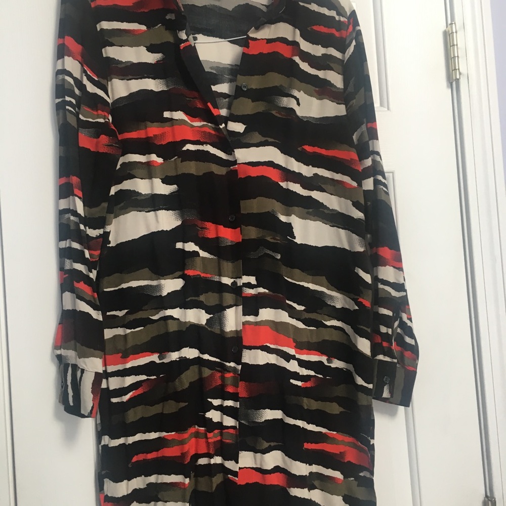 Camo design long sleeve rayon blouse